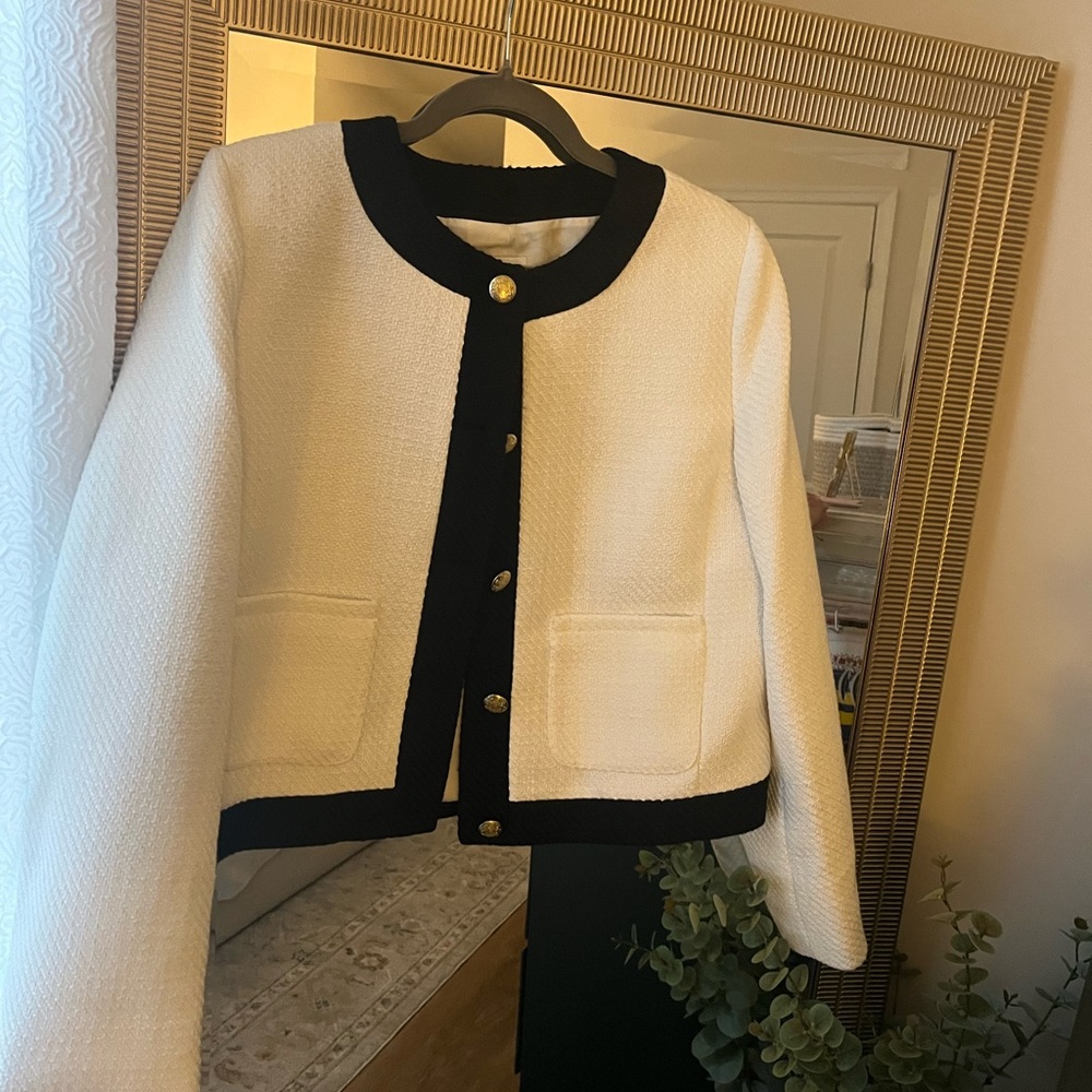 J. Crew Factory White and Black Blazer Elegant Design